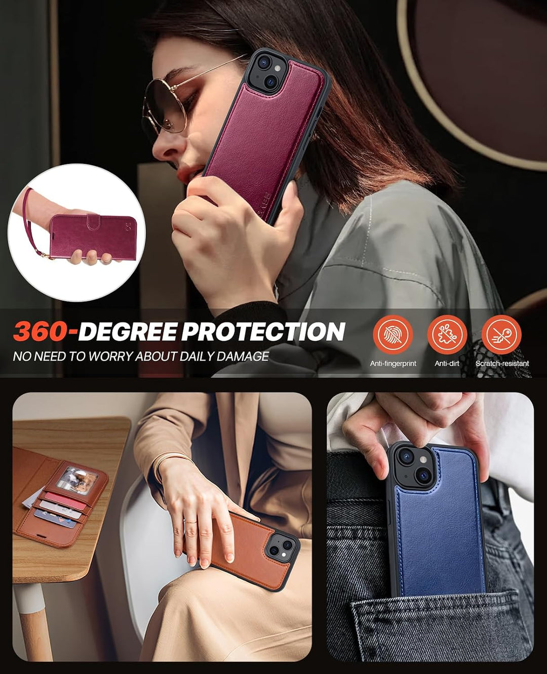 OCASE Kompatibel für iPhone 15 Hülle (2in1) Stossfestes Case, Burgundy | Abnehmbare magnetische, Mit