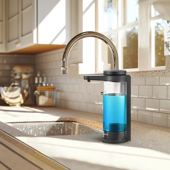 AIKE Automatischer Seifenspender mit Infrarotsensor 500ml, Schwarz Wandmontierter Automatischer Seif