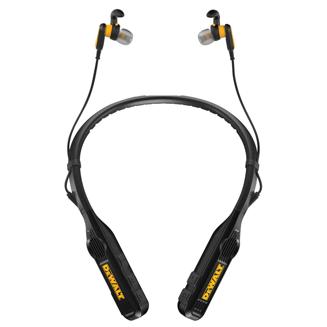 DEWALT Heavy Duty Black Edition 2-in-1 Bluetooth Nackenbügel-Kopfhörer mit Lautsprecher, kabelloses