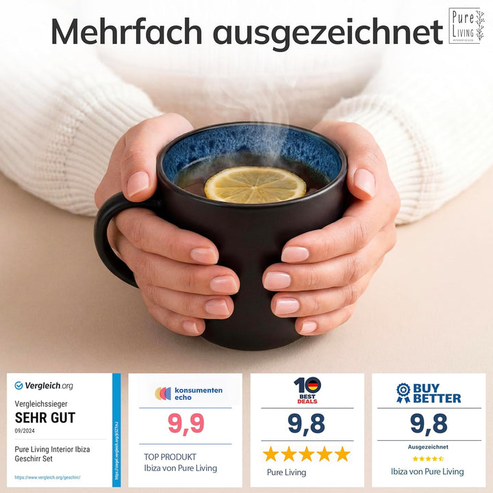 Steingut Kaffeetassen 6 Pers. Ibiza Hochwertiges Mediterranes TEST SEHR GUT Tassen Set, Spülmaschine