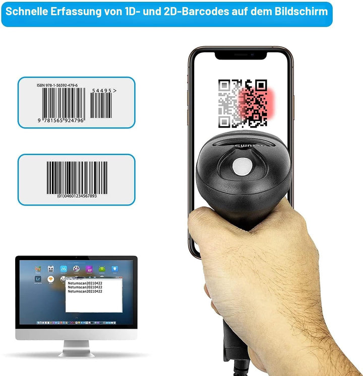 NetumScan 2D-Barcode Scanner - Tragbarer QR-Barcode-Leser/Bildwandler (PDF417, QR, Data Matrix) mit