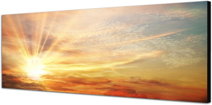 Paul Sinus Art Panoramabild auf Leinwand und Keilrahmen 120x40cm Himmel Wolkenschleier Sonnenaufgang