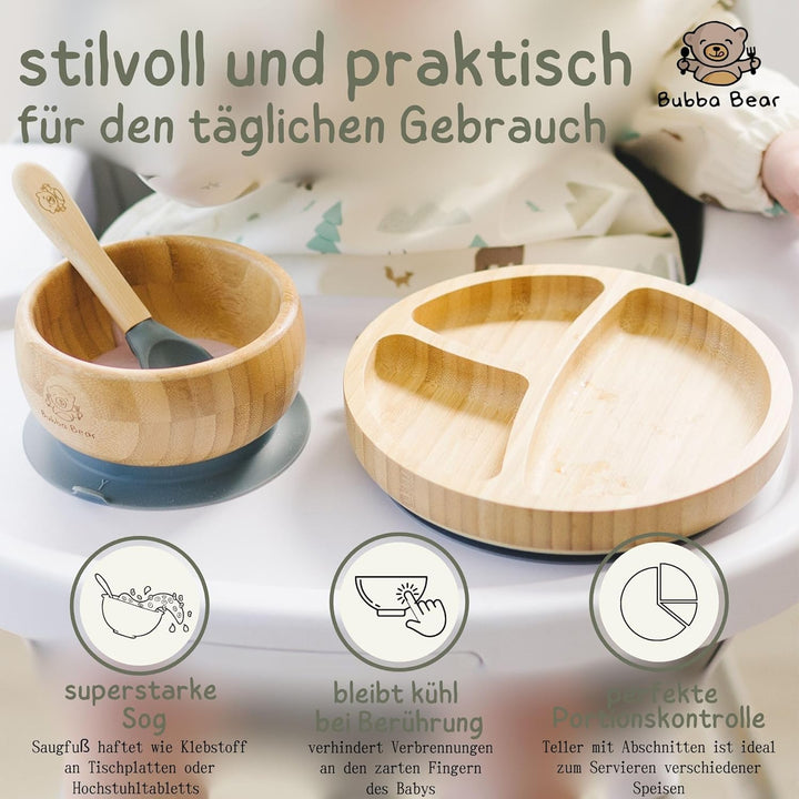 Bubba Bear Kindergeschirr-Set | Kinderteller mit Saugnapf | Geschirrset für Kleinkinder | Unterteilt