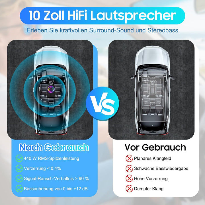 VINGVO Subwoofer Auto,10Zoll 800W Aktiv Subwoofer Für Auto,2.6 Ohm Ultra Flach Untersitz Subwoofer A