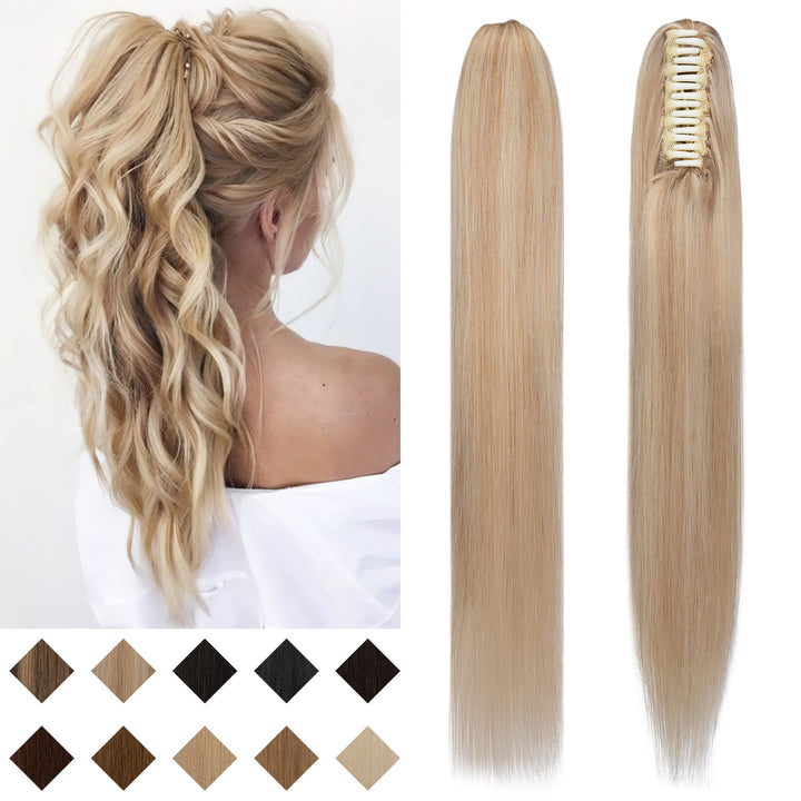 SEGO Ponytail Haarteil Echthaar Zopf Extension mit Klammer Clip in Pferdeschwanz Haarverlängerung 10