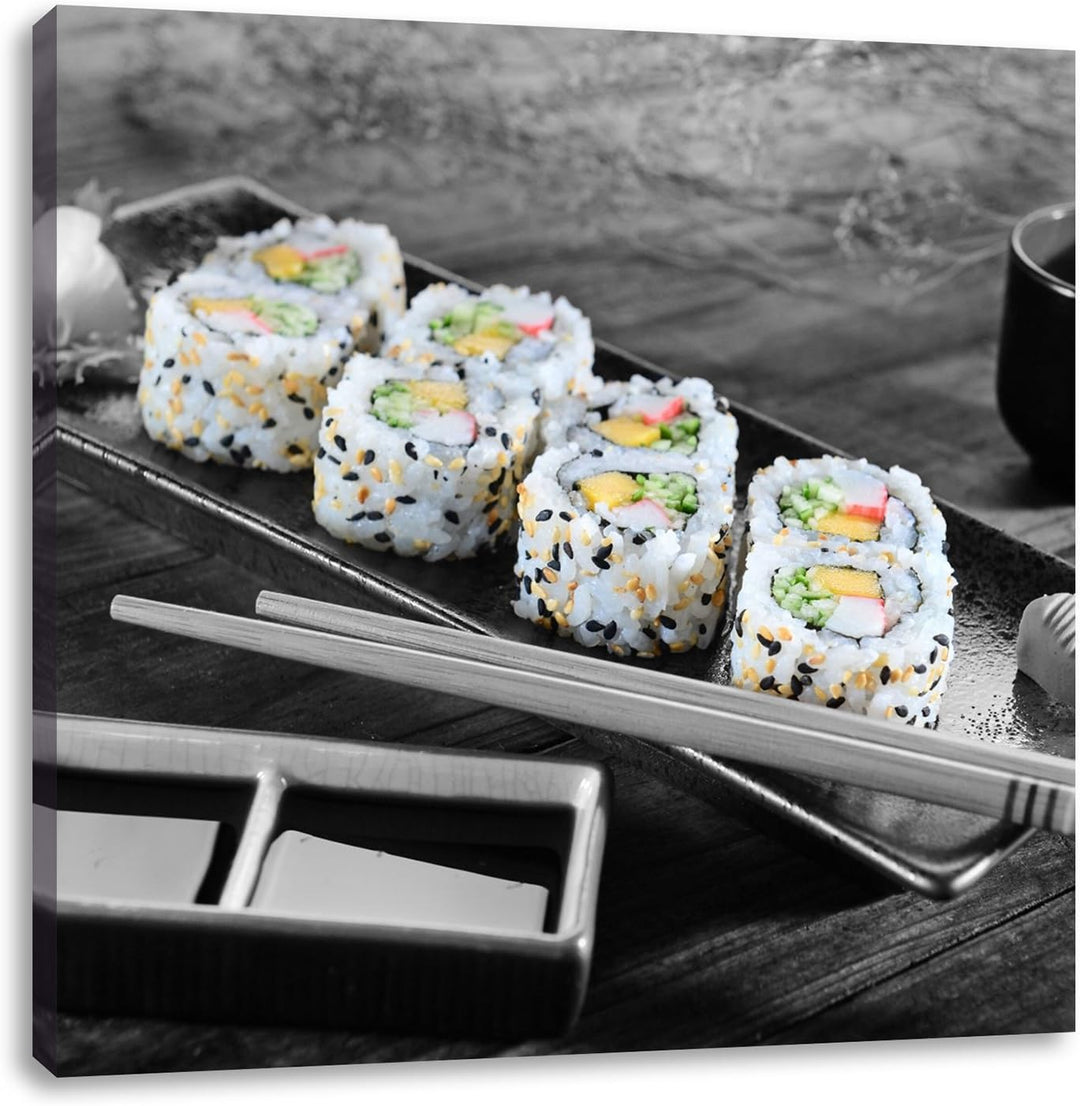 Pixxprint Inside Out Sushi Rollen als Leinwandbild/Grösse: 70x70 cm/Wandbild/Kunstdruck/fertig bespa