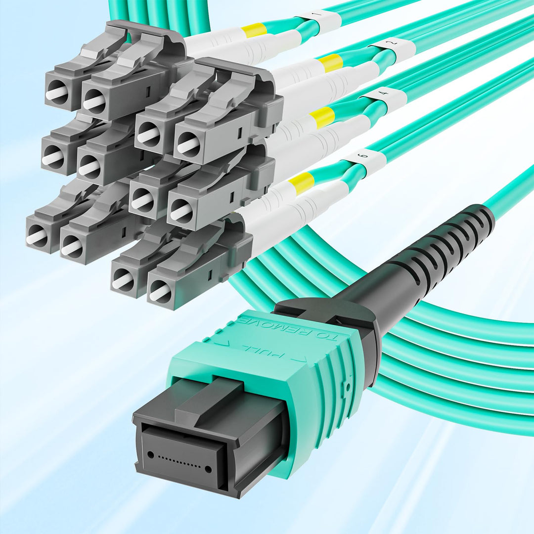 10Gtek MPO (F) to 12x LC OM3 Multi-Mode Fan-Out Patch Cord, 3-Meter(9.8-ft), Breakout 0.5m 3M OM3 MP
