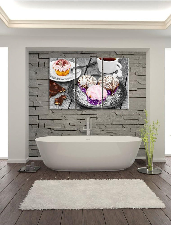 Pixxprint Köstliche Cupcakes als Leinwandbild/Grösse: 3 Teilig (120x80) cm/Wandbild/Kunstdruck/ferti