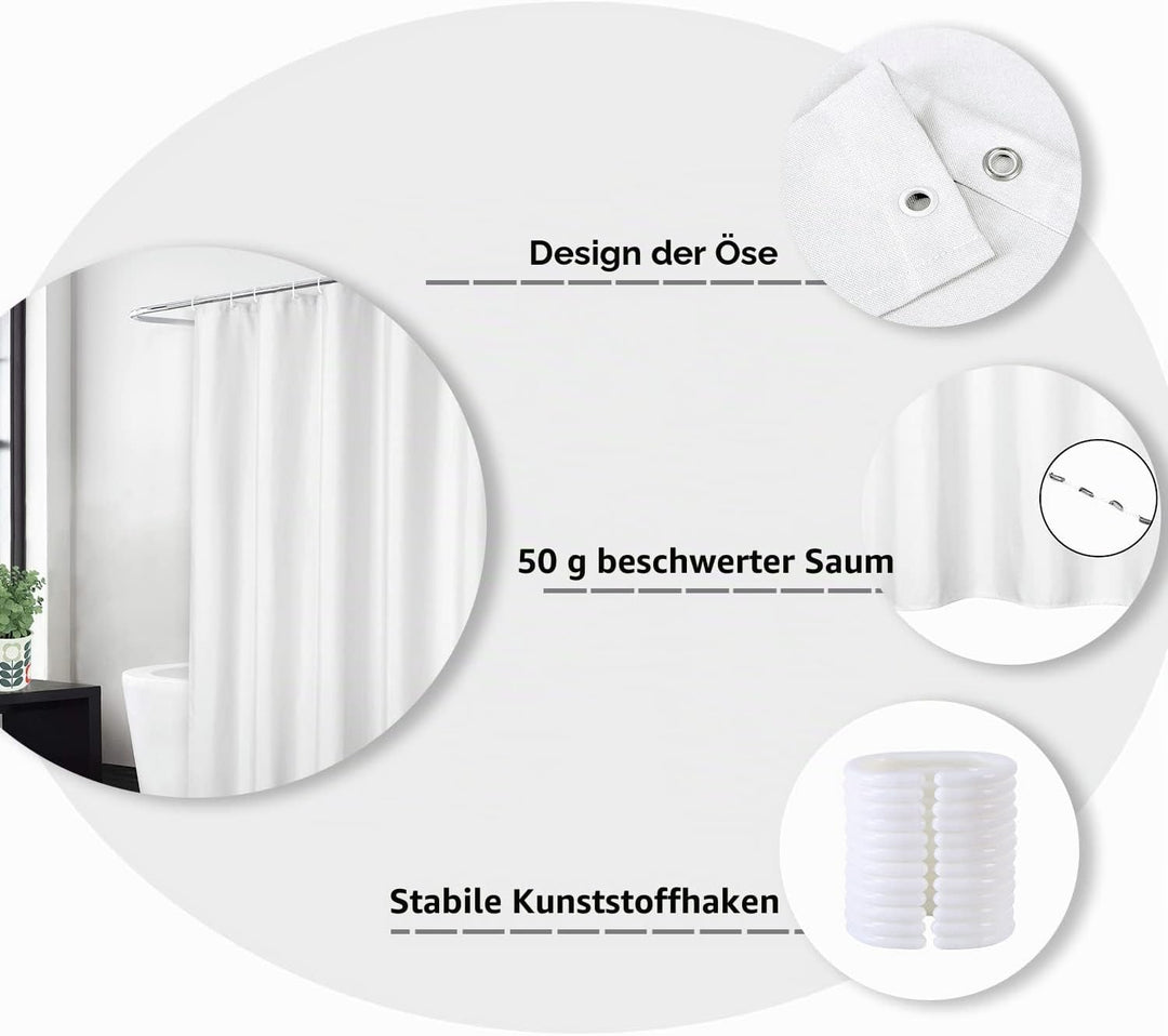 LinTimes Flachs Leinen wie 240GSM Schwerer,breiter Stoff Duschvorhang für Badezimmer mit Haken Hotel