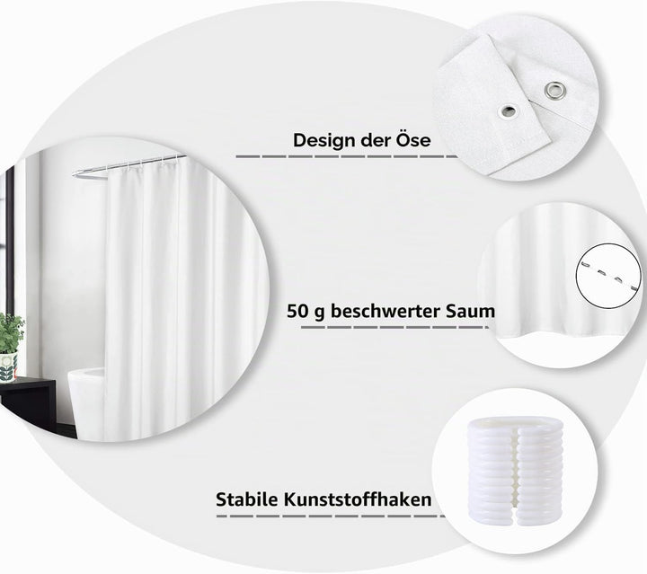 LinTimes Flachs Leinen wie 240GSM Schwerer,breiter Stoff Duschvorhang für Badezimmer mit Haken Hotel