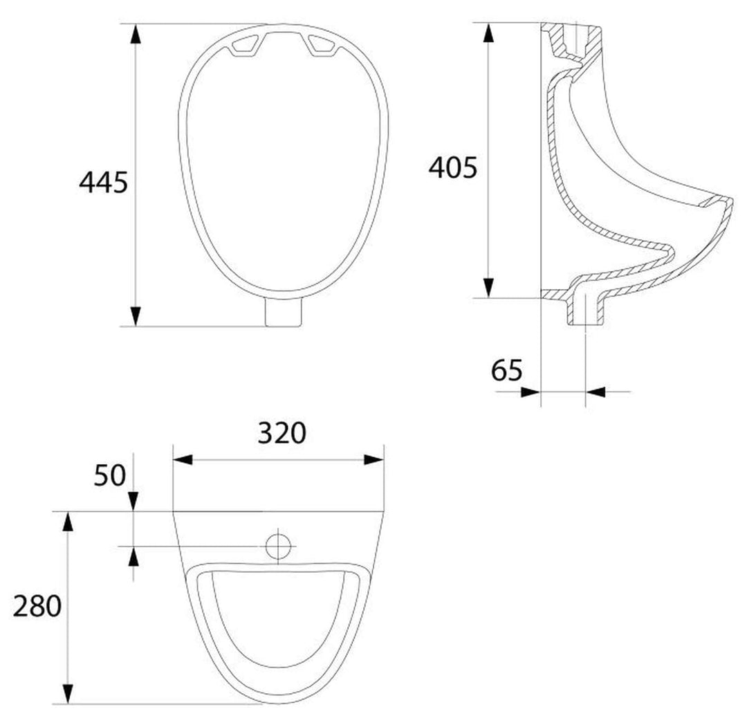 VBChome SET Urinal Zulauf Oben Weiss Modern Hochwertig Keramik Pinkelbecken senkrecht Pissoir + Siph