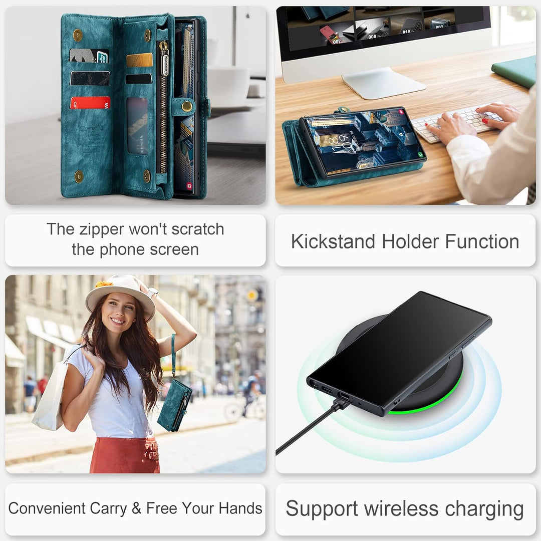 UFinetech Samsung S23 Ultra Hülle, Stossfest Kartenfach Magnetisch Abnehmbare Tasche Samsung Galaxy