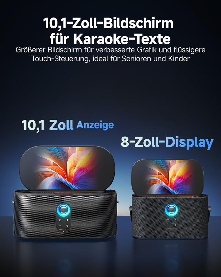 Ikarao Karaoke-Maschine mit integriertem Bildschirmdisplay, Bluetooth, kabellosen Mikrofonen & Party