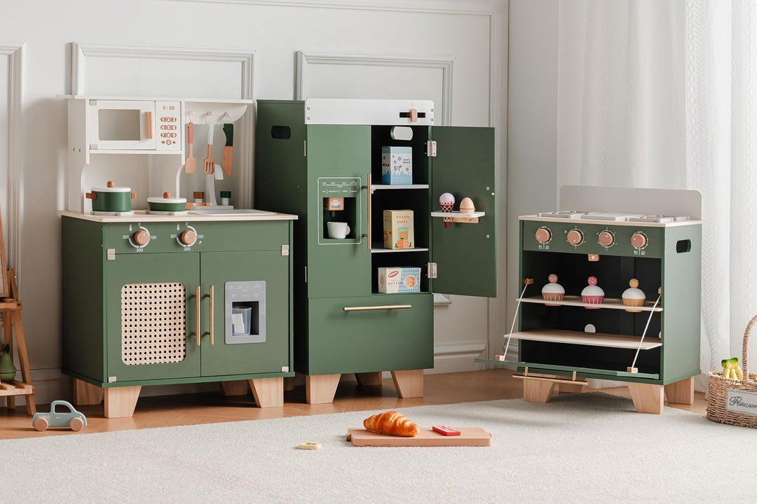 ROBOTIME Spielküche Holz mit Kühlschrank und Backofen, ab 3 Jahren