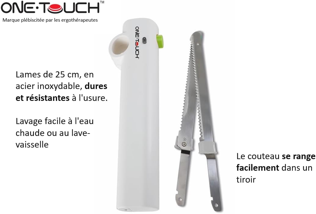 ONE TOUCH Kabelloses Elektromesser KC 157 – Akku-Küchenmesser mit 2 Edelstahlklingen (25cm), 3h Lauf
