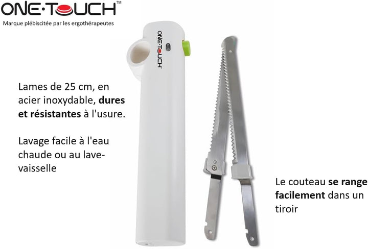 ONE TOUCH Kabelloses Elektromesser KC 157 – Akku-Küchenmesser mit 2 Edelstahlklingen (25cm), 3h Lauf