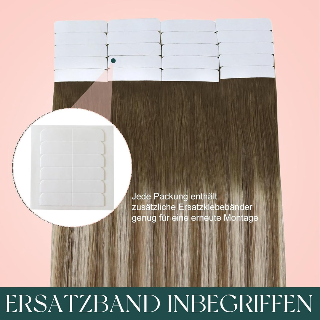 Easyouth Tape in Extensions Echthaar Braun Tape in Haarverlangerung Remy Tape Extension Echthaar Bal