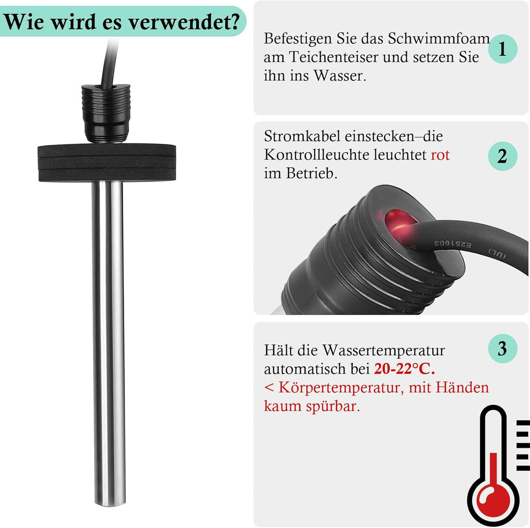 FEDOUR Teichheizung 150W - Eisfreihalter für Teiche, Koi-Teich, Gartenteichenteiser mit 5m Langem Ka
