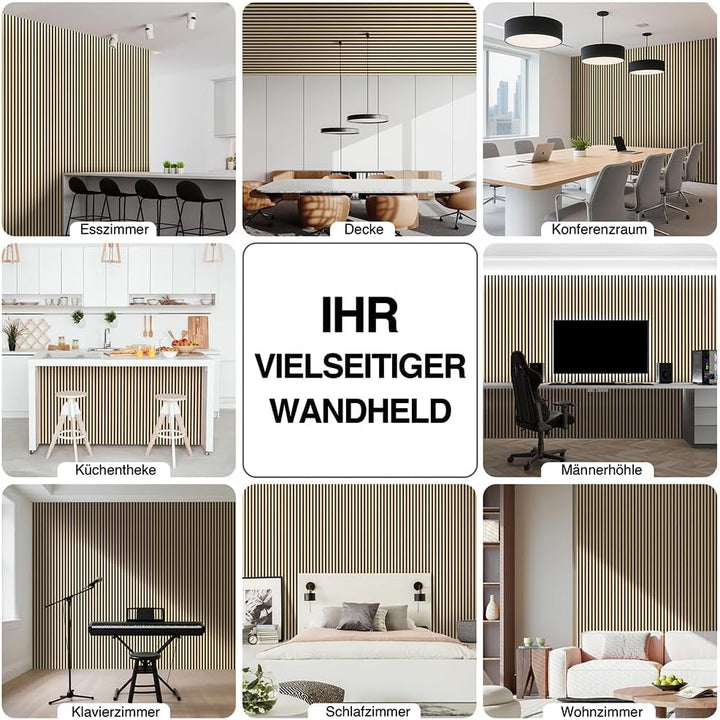 Akustikpaneele Holz 120x60cm-2er Set(1,44m²) 3D Wandpaneele mit Holzfurnier & Filz, Akustik Holzpane