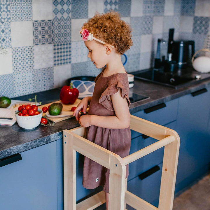 MEOWBABY Lernturm für Kinder - Baby Montessori Verstellbar Learning Tower aus Natur Holz, Kleinkind