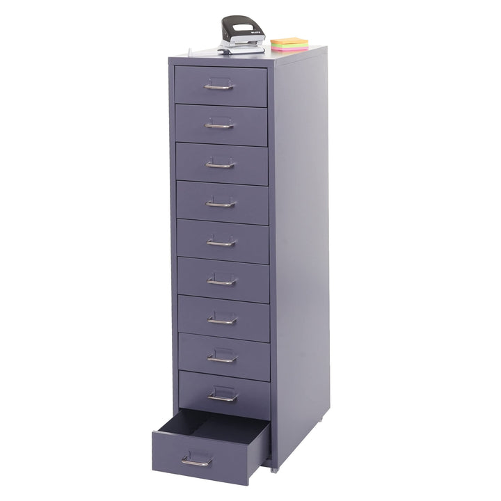 Mendler Rollcontainer Boston T851, Schubladenschrank Stahlschrank, 110x28x41cm 10 Schubladen - dunke