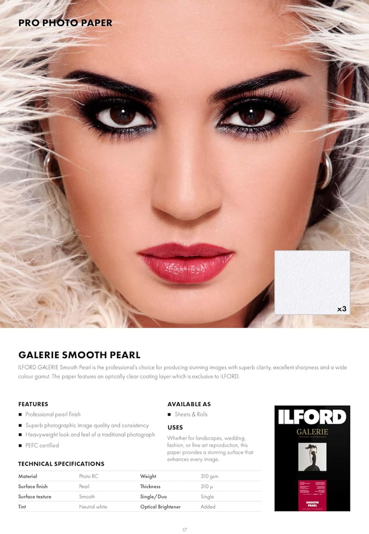 Ilford 2001750.0 Prestige Smooth Pearl Paper, 310g, 25 Blatt, A3+ 32,9 x 48,3 cm A3+ - 25 Blatt, A3+