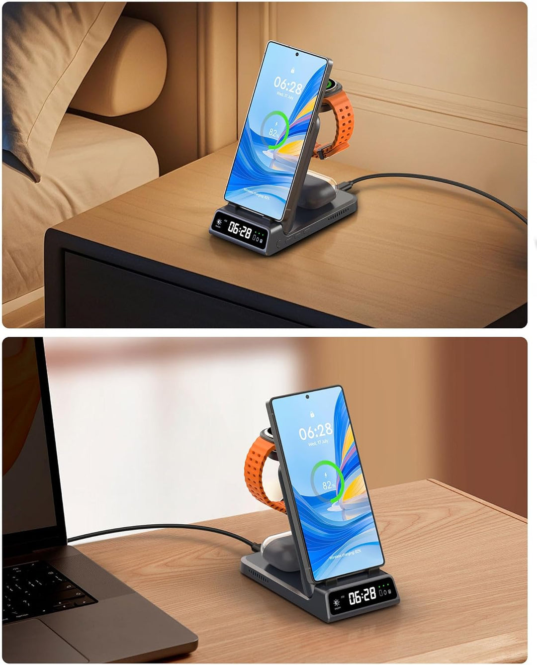 Induktive Ladestation für Samsung S25/Watch 8/8 Classic, SwanScout 703S, 3 in 1 Wireless Charger für