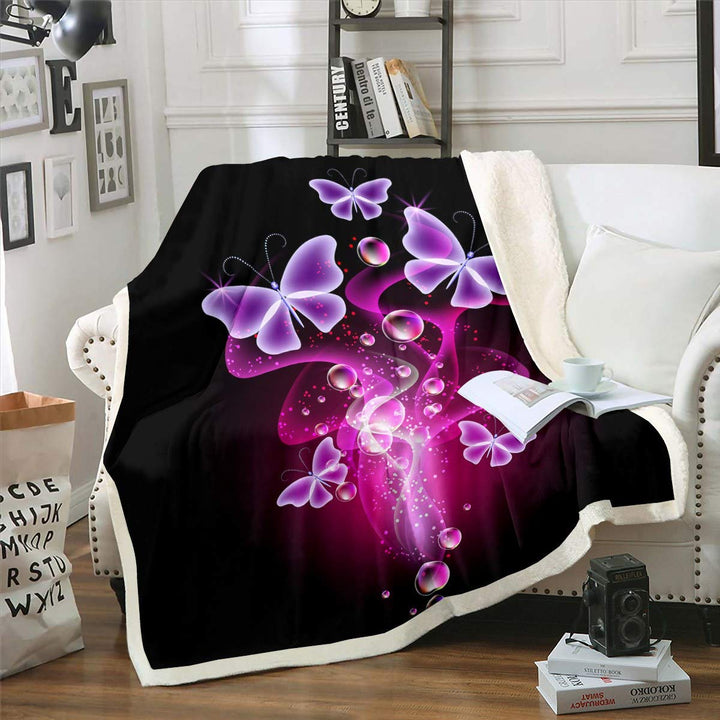 Loussiesd Schmetterling Kuscheldecke Girly Schmetterlinge Druck Wohndecke 150x200cm für Sofa Lila Fl