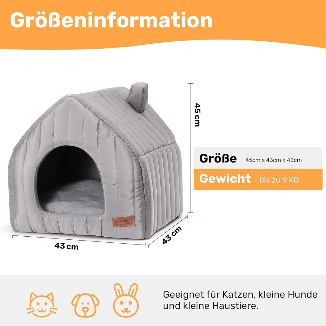 FUKUMARU Katzenbett grosse Katzen Katzenhöhle-43x43x45cm,Katzenhaus Indoor Mit abnehmbarem Katzenkis