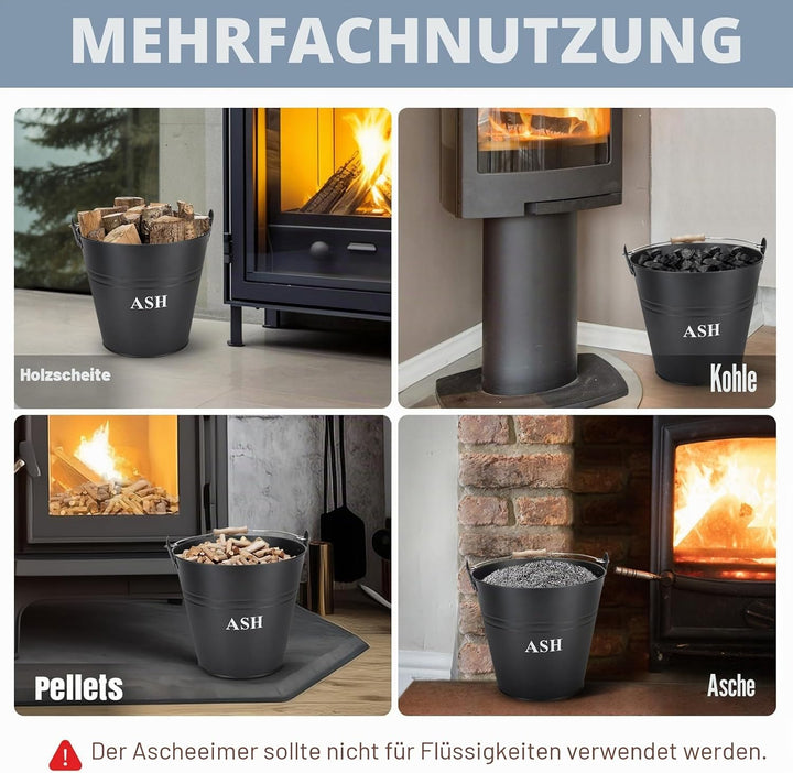 INNO Stage Ascheeimer mit Deckel, Schaufel und Besen, Kohleeimer für Kamin, Feuerstelle, Herde, Holz