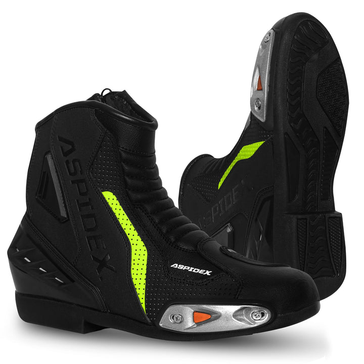 Herren Motorradstiefel Leder Motorrad Stiefel Sport Motorrad Schuhe mit schwarzer Gummisohle Stiefel