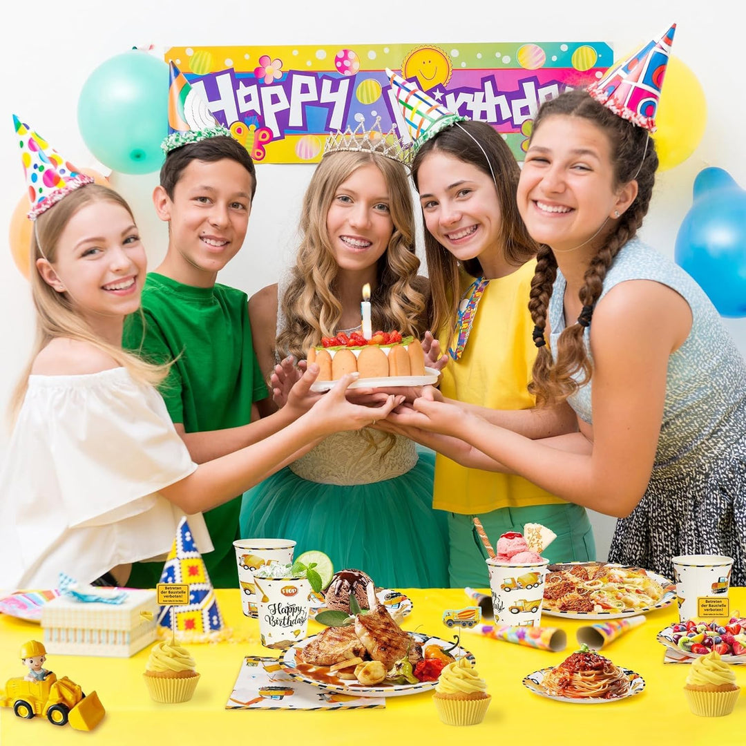 Baustelle Partygeschirr Geburtstag, 80 Stück für 20 Gäste Bagger Geburtstag Deko Partygeschirr Bagge