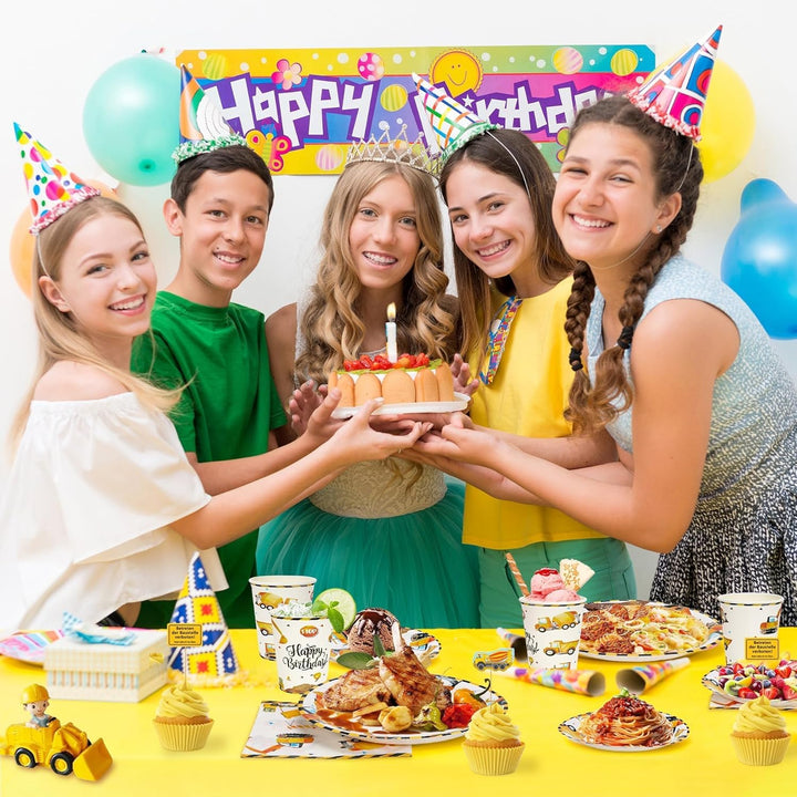 Baustelle Partygeschirr Geburtstag, 80 Stück für 20 Gäste Bagger Geburtstag Deko Partygeschirr Bagge