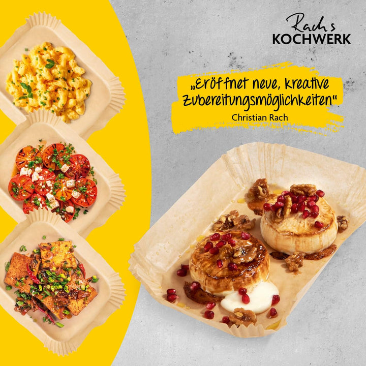 RACHS KOCHWERK Backpapier für Heissluftfritteuse 2er-Set | 4,5 Liter & 9 Liter | Backpapierschale an