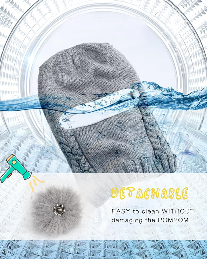 FURTALK Kleinkind Baby SchalMütze warm gefüttert Kinder Strickmütze Pom Pom Wintermütze für Mädchen