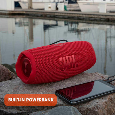 JBL Charge 5 Bluetooth-Lautsprecher in Weiss – Wasserfeste, portable Boombox mit integrierter Powerb