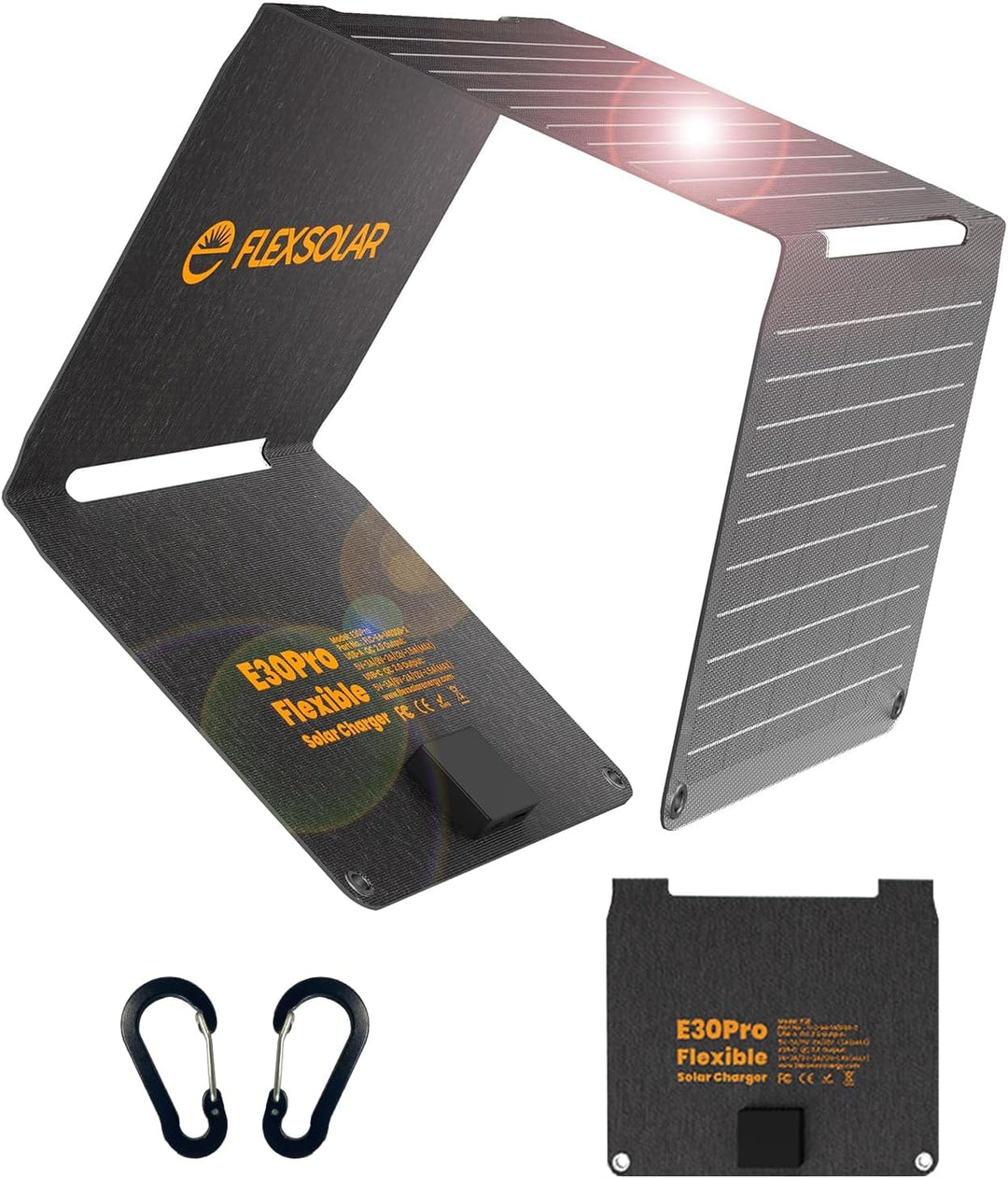 FlexSolar 30 W Solarpanel, faltbar, tragbar, Solar-Ladegerät, QC3.0, 18 W, USB-A, USB-C-Ausgang, IP6