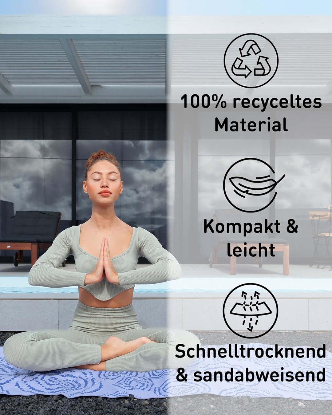 Fit-Flip Strandtuch XXL aus Mikrofaser - leicht und schnelltrocknend - 100% recyceltes Strandhandtuc