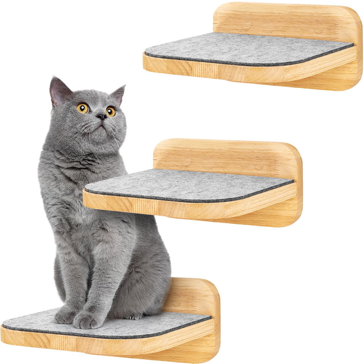 HAPPYPET Katzentreppen 3er-Set für Wandmontage - Nachhaltiges Hartholz, Designer Kletterwand Katzen,