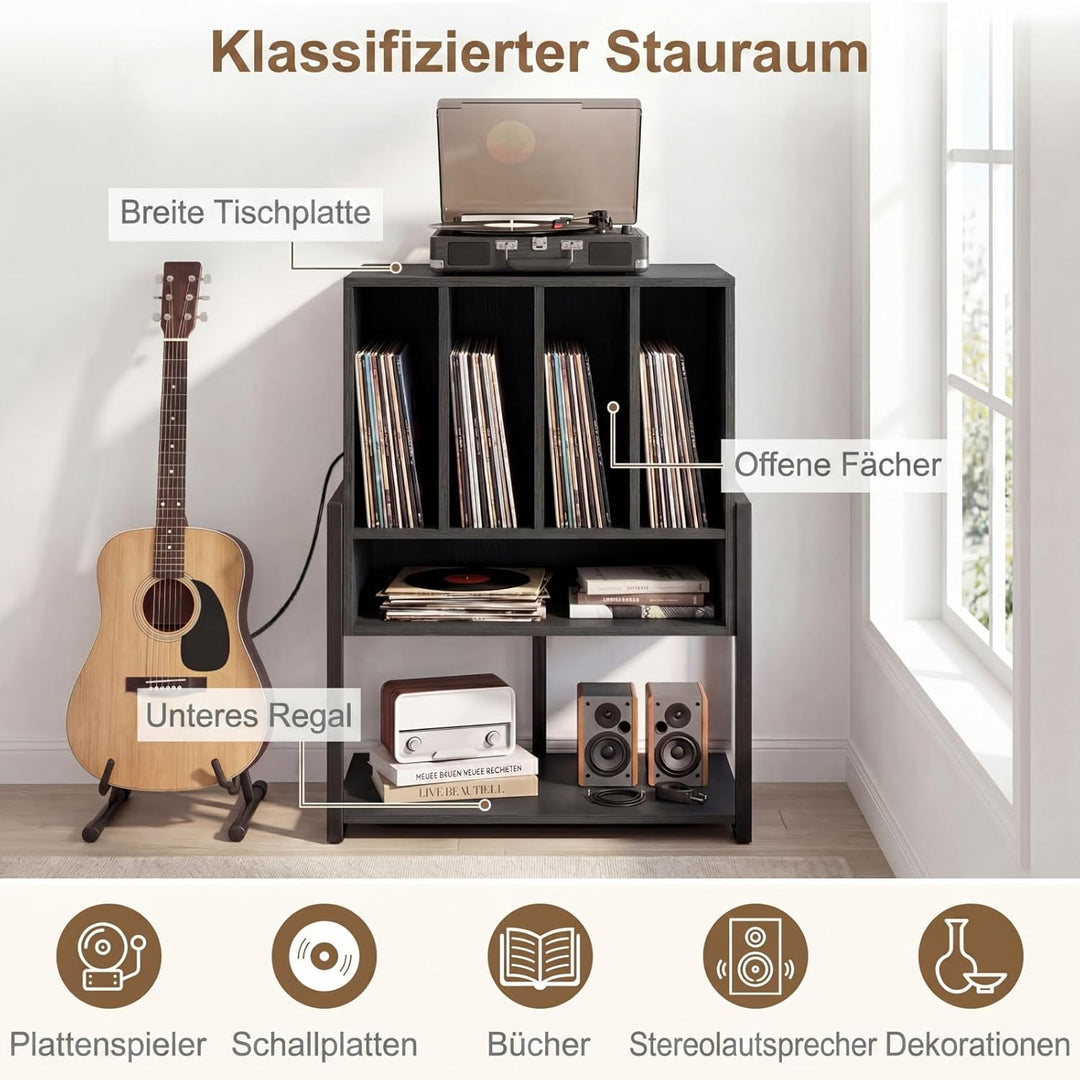 COSTWAY Plattenspielerständer, Vinyl Schallplattentisch mit integrierter Ladestation, breite Tischpl