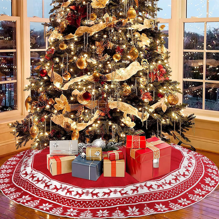 Weldomcor Weihnachtsbaum Rock 122cm Gestrickte Weihnachtsbaumdecke Pad Runde Elch Schneeflocken Gros