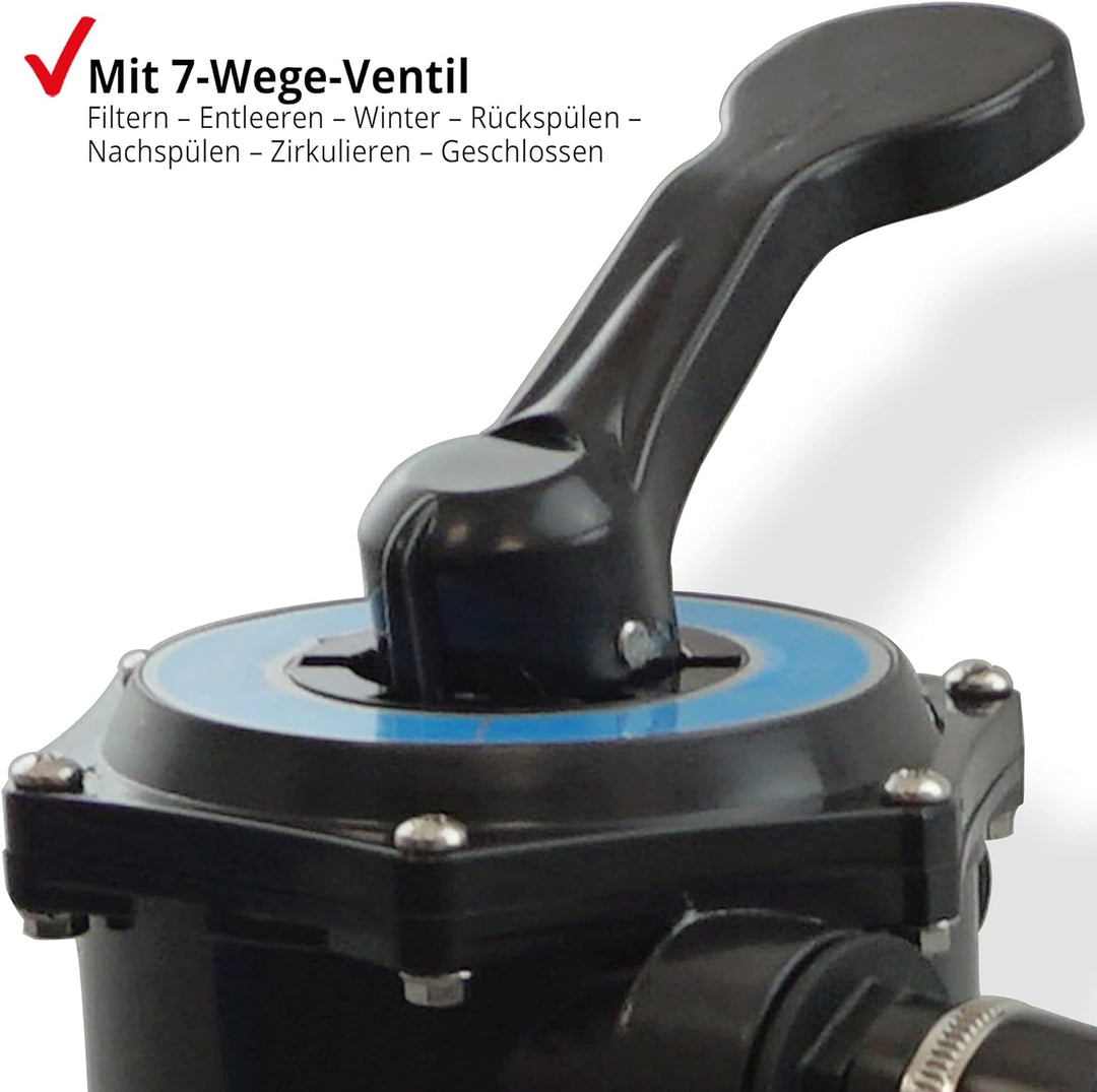 HECHT Sandfilteranlage - Für bis zu 30.000 Liter – 12 kg Sandfilterkessel – 7-Wege Ventil – Poolfilt