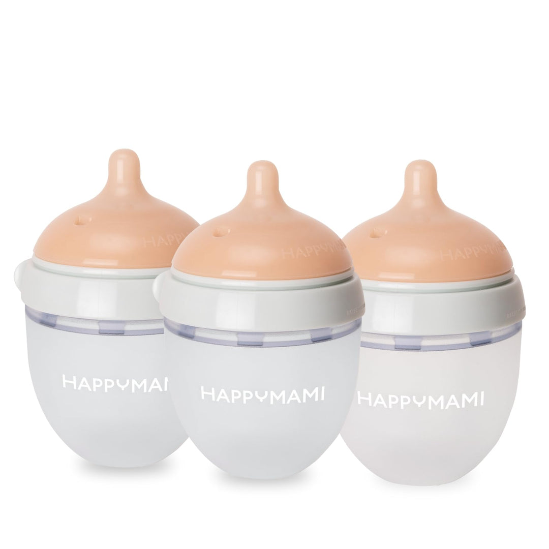 Happymami,Set aus 3 personalisierbaren Babyflaschen, Sauger aus Lebensmittelecht, doppeltes Anti-Kol