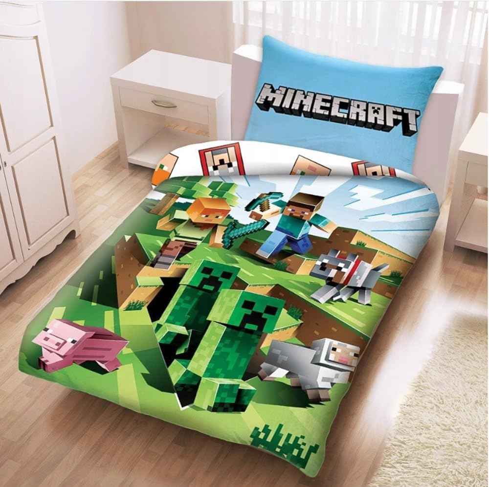 Halantex Minecraft Bett Set Kakteen die rennen Cactus Baumwolle Bettbezug 135x200cm Und Kissenbezug