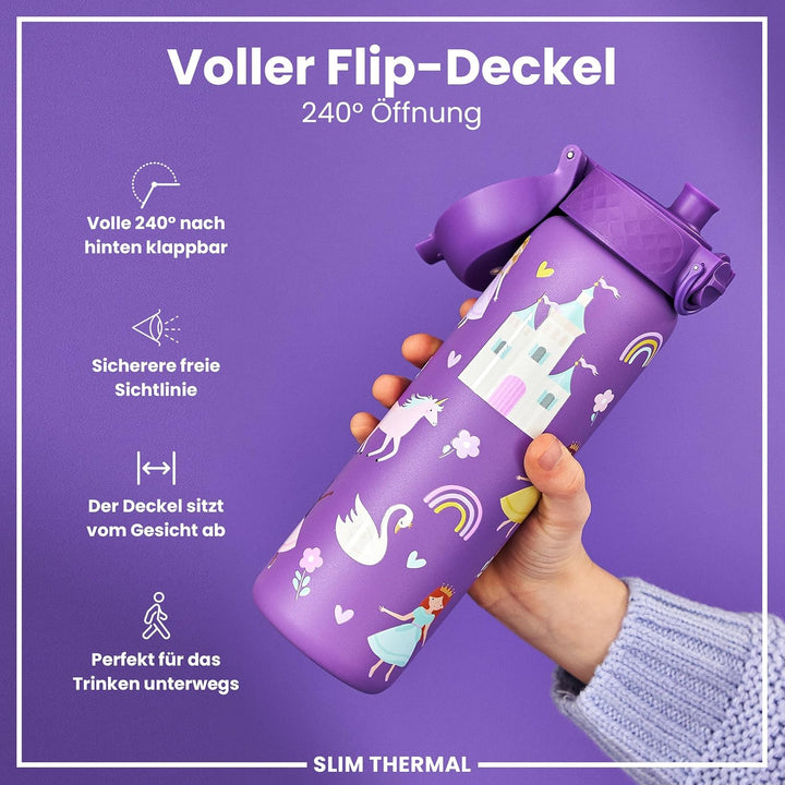 ion8 Vakuumisolierte Edelstahl-Trinkflasche, 500 ml, Auslaufsicher, Einhandöffnung, Sichere Verriege