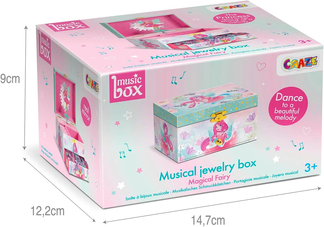 MUSIC BOX Fairy | Spieluhr mit Melodie, Mädchen Schmuckkästchen mit drehbarer Fee, Spiegel & Schubla