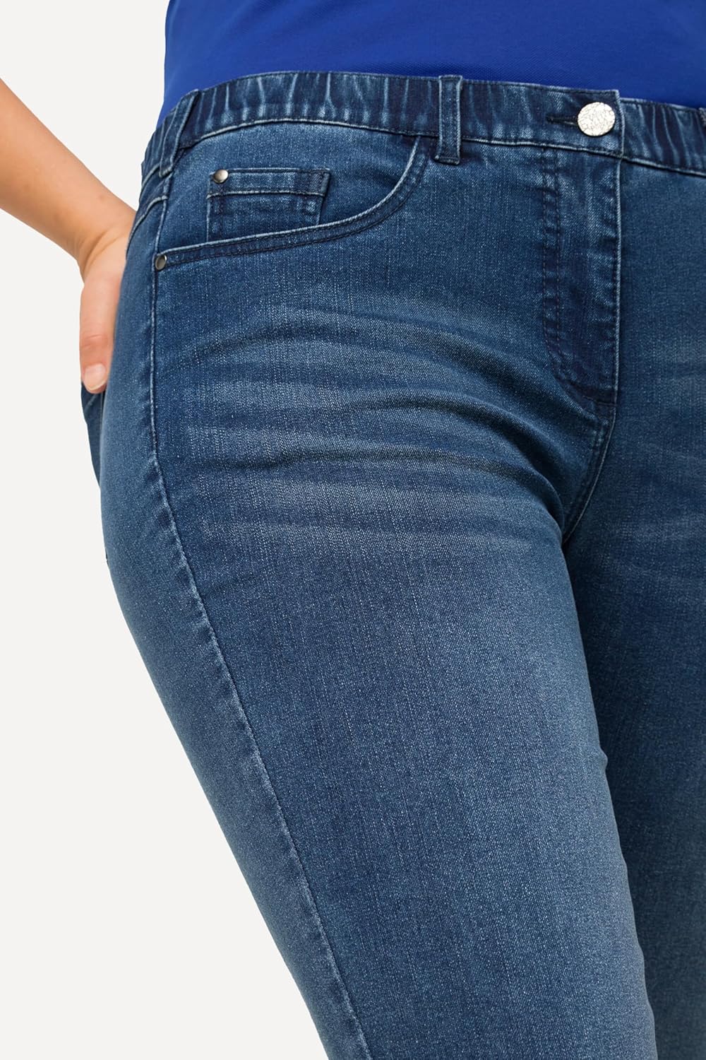 Ulla Popken Damen Freizeithose 32W / 32L Blue Denim, 32W / 32L Blue Denim