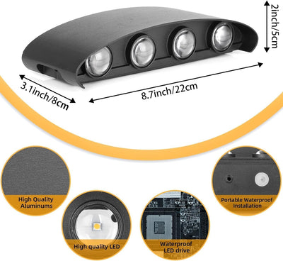 Lureshine 2 Stück Wandleuchte Innen, 22x8x5cm Up an Down Wandlampe, Aluminium-Druckguss Aussen 8w Sc