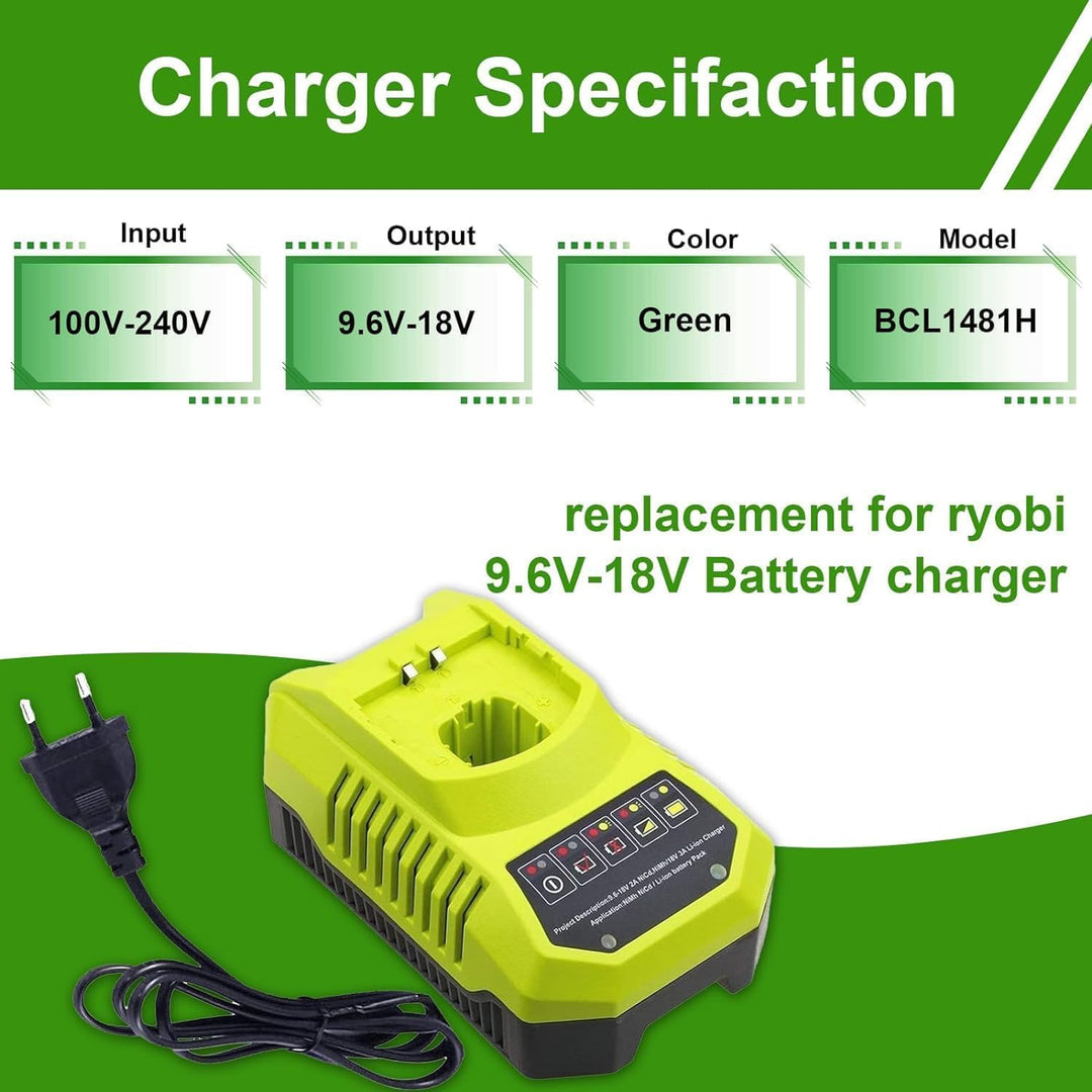 4A P117 Ersatz Ladegerät für Ryobi 18V Kompatibel mit Ryobi Ladegerät 12V-18V One+ Lithium NiCad NiM