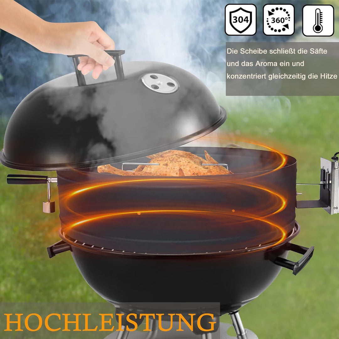 YUENFONG Drehspiess mit Motor Universal Grillspiess-Aufsatz Set für Kugelgrill, Grillspiess aus Edel